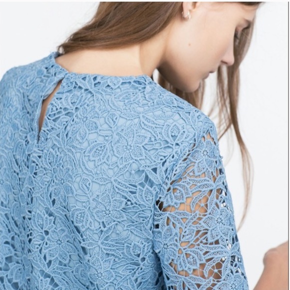 Zara Stunning Light Blue Lace Guipure Dress - Picture 4 of 13